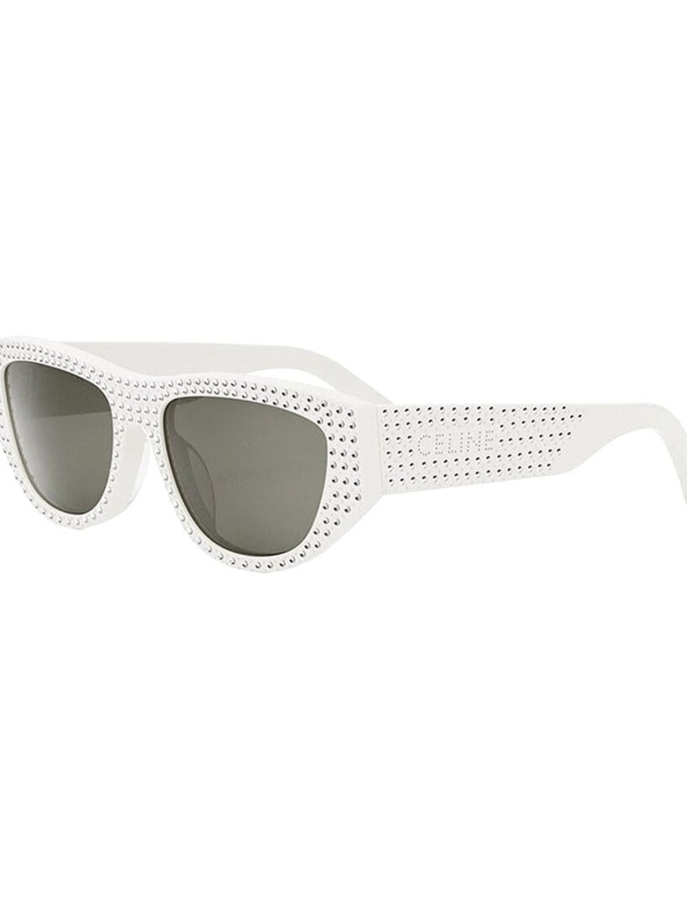 Celine White Studded Cat-Eye Sunglasses with Dark Lenses